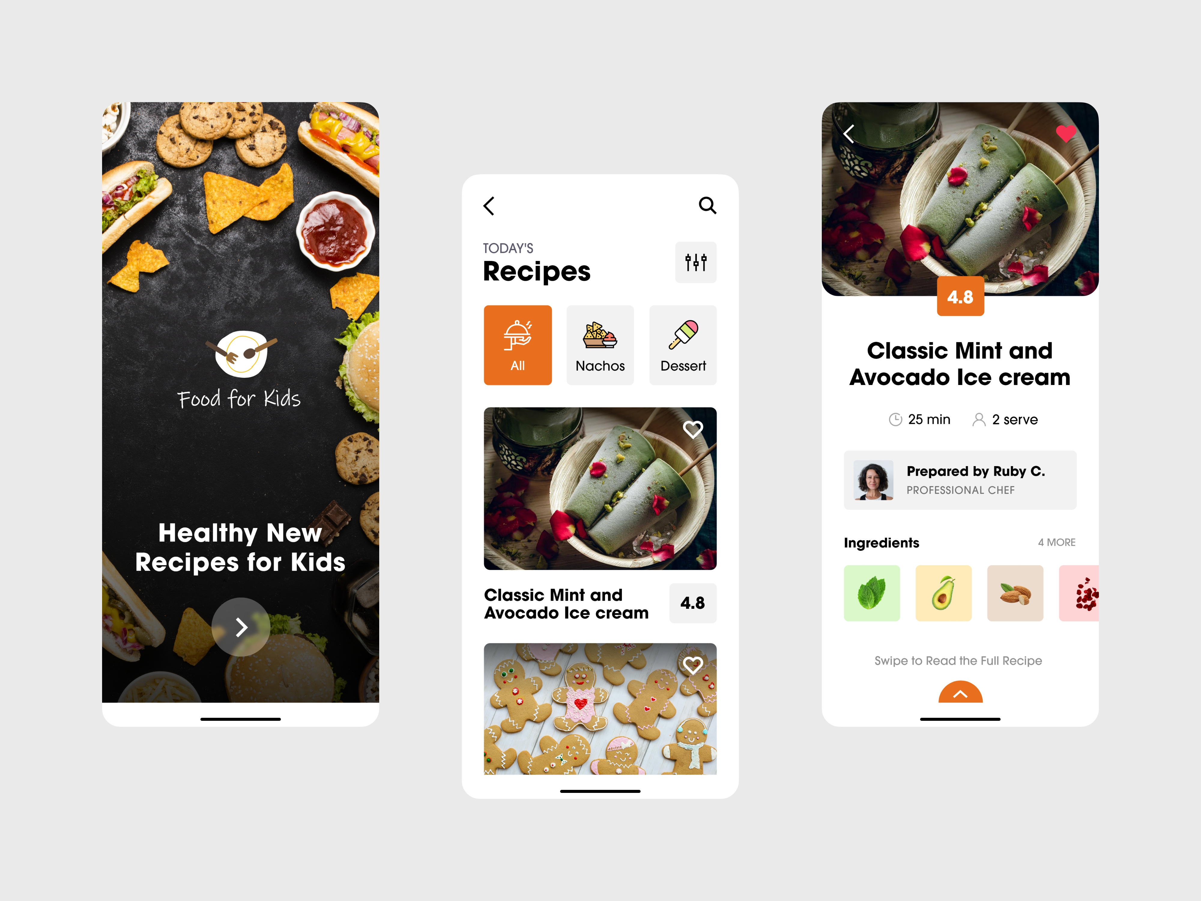 Food for Kids Mobile App for Healthy Recipes appdesign branding design figma food graphic design illustration kids logo minimal mobileapp mobiledesign mockup product productdesign prototype recipe ui uiux xd
