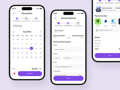 Hotel Booking Payment Screen booking app holiday hotel booking app hotel booking payment screen mobile app modern travel payment screen online hotel booking payment property app real estate resort booking payment ux tourism travel app checkout ui uidesign uiux vacation rental payment flow villa booking