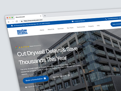 Maxum Drywall Website Redesign company website construction figma illustration logo moodboard product design redesign reference ui uiux uiux design web design website design