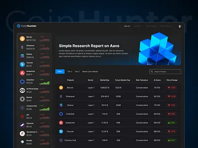 💹 CoinHunter – Crypto Research & Analytics Dashboard appdesign branding creativedesign dashboarddesign design designinspiration figma illustration interfacedesign minimaldesign moderndesign productdesign prototype ui uidesign ux uxdesign webdesign