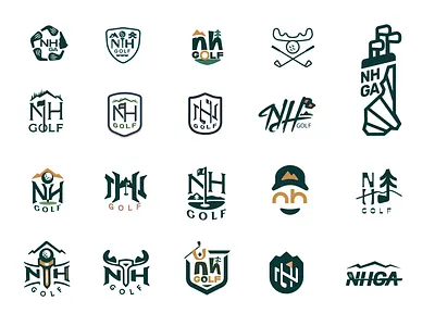 Brandmark Studies : New Hampshire Golf badge design branding brandmark golf golf logo graphic design icon design identity design identity system illustration logo design logo designer logos moose mountain nature new hampshire outdoors shield sports