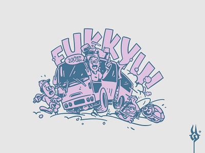 Fukkyu Hardcore Illustration for Tshirt Merchandise bus cartoon city comic drawing fukkyu fun graffiti hand drawn hardcore illustration street vector
