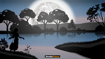 Flowing-River Landscape art design graphic design illustration landscape pond river trend wallpaper
