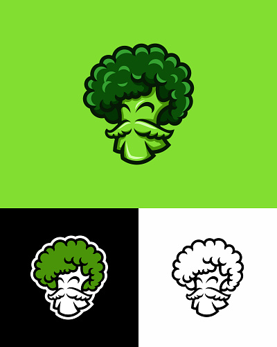 Mister Broccoli Logo (For Sale) branding broccoli cartoon character design fdg icon illustration kitchen leaf leaves logo logodesign man mascot mister mustache plant sir vegetable