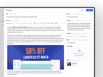 Blog CMS — Article Page Builder UI articleeditor blogdesign cleanui cms contentcreation contentmanagement dashboard designsystem marketingtools productdesign saas uiux uxdesign webapp webflowstyle