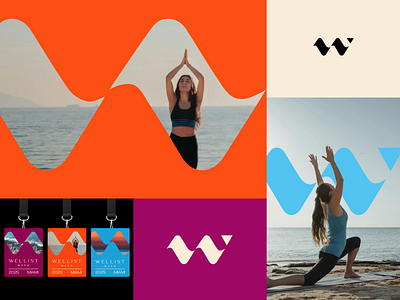 Wellness Brand W Mark beach blue branding design geometric graphic design icon logo magenta mark miami orange vector w wellness yoga