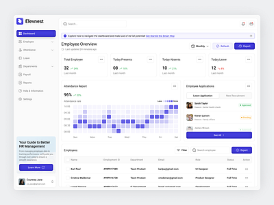 Elevnest HR Management Platform app chart clean dashboard design find fireart hire hr neat nev search team ui ux