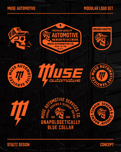Muse Automotive Logo/Badge Set automotive bluecollarbranding branding graphic design gritty illustration logo mechanic patch design