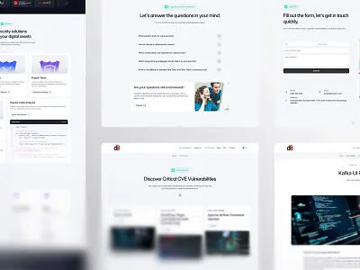 DefendZero | Cybersecurity SaaS Website UI blue team clean interface contact form cve vulnerabilities cybersecurity dashboard ui developer tools faq section figma design infosec modern layout red team saas ui secure code analysis security software technical product vulnerability scanner web app white ui