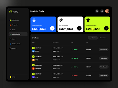 Real World Assets (RWA) -Liquidity Pools blockchain dashboard blockchain design crypto dashboard crypto ui defi liquiditypools product design rwa