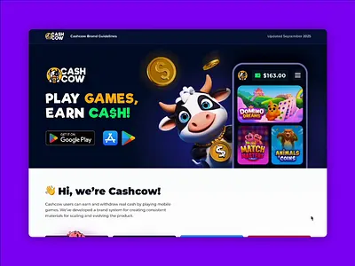 Cashcow: Brand Guide 3d ai brand book brand guide branding colours design fonts logo mobile motion graphics product design rewards typography