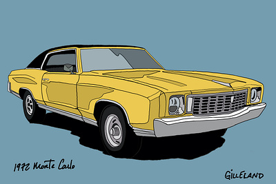 1972 Monte Carlo automotive car illustration chevrolet gold car illustration monte carlo yellow