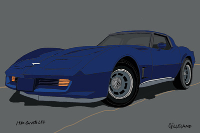 1980 Corvette L82 automotive blue car illustration chevrolet corvette illustration