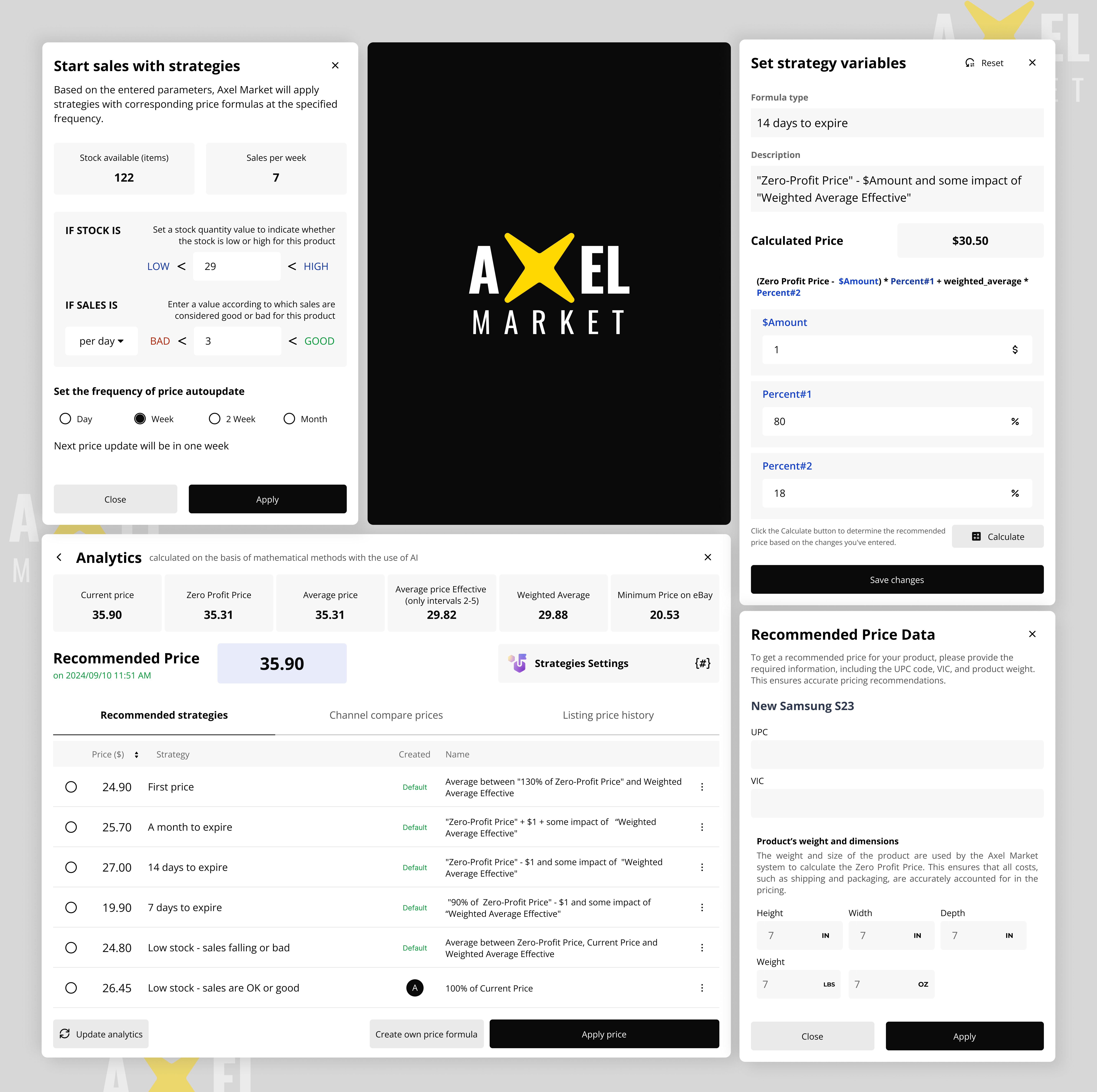 Get Recommended Price feature in Axel Market dashboarddesign digitalproductdesign ecommercedesign pricingautomation productdesign saasplatform smartpricing