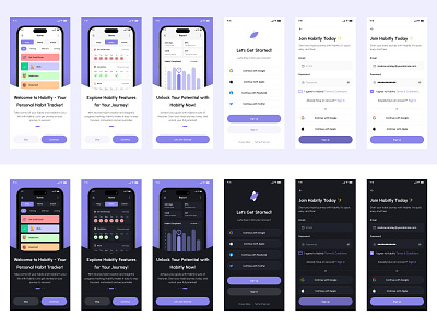 Habit tracker app - Onboarding - Login & Signup screen design clean minimal ui habit tracker mobile app onboarding product design signup ui user experience design user interface design user registration ux verify code