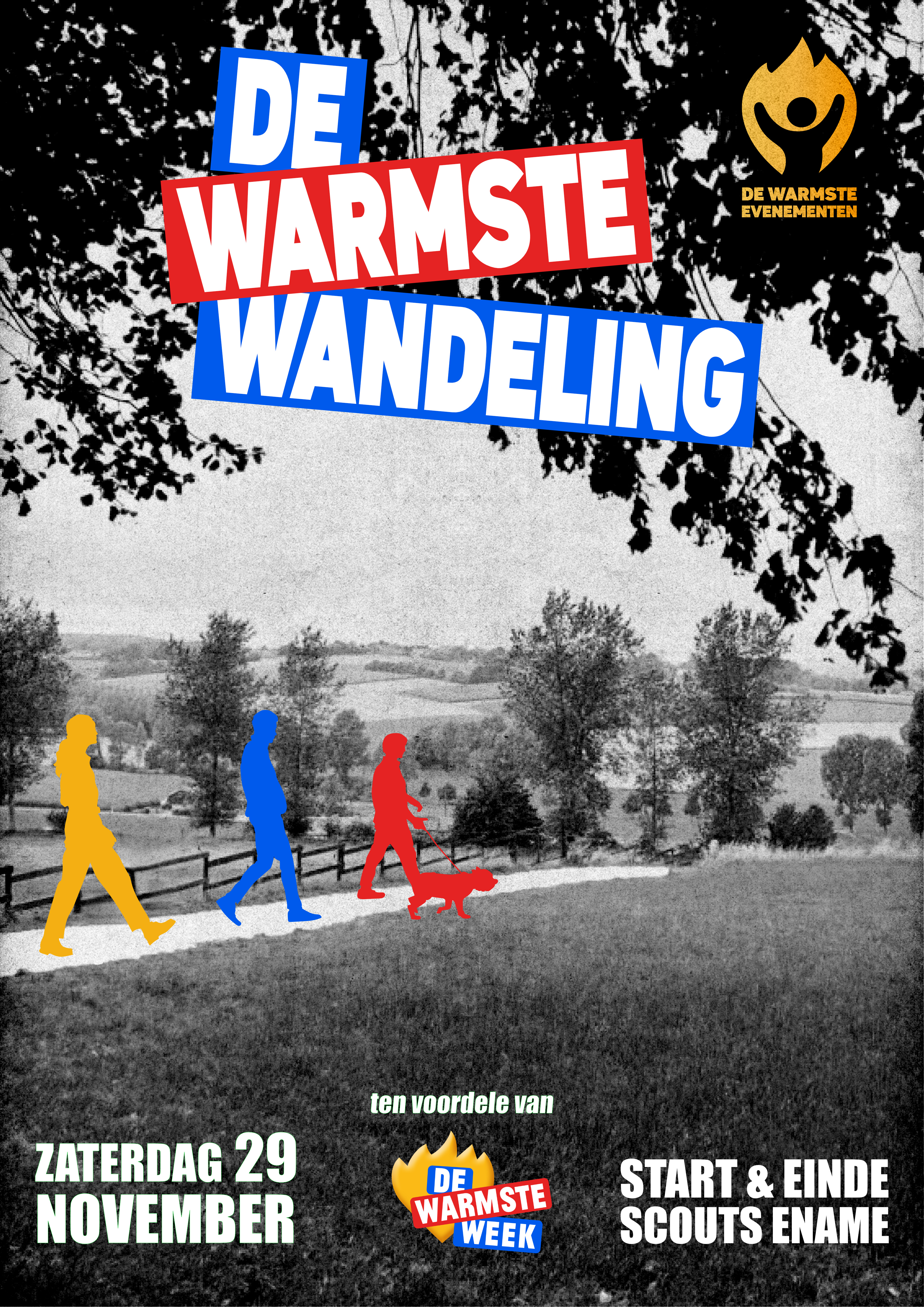 De warmste wandeling (for a good cause) advertisement flyer graphic design illustation