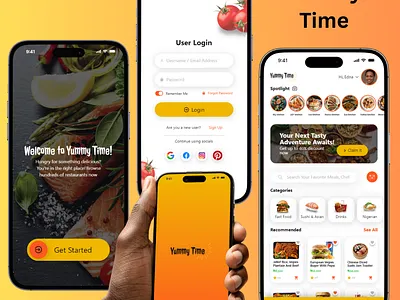 Yummy time food ordering community mobile app ui design chef cooking design e commerce food app food ordering app illustration mobile app design shopping ui ui ux