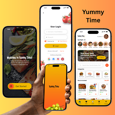 Yummy time food ordering community mobile app ui design chef cooking design e commerce food app food ordering app illustration mobile app design shopping ui ui ux