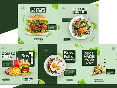 Food Social Media Banner Set | Healthy & Fast-Food Ad Designs burger design fast food food design food poster graphic design healthy food pizza design social media design social media post