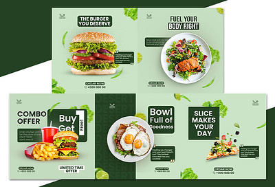 Food Social Media Banner Set | Healthy & Fast-Food Ad Designs burger design fast food food design food poster graphic design healthy food pizza design social media design social media post