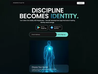 Perpetuate – Discipline Meets Identity blockchain clean ui crypto crypto website cryptocurrency dark theme dashboard design fintech futuristic ui landing page minimal design modern design product design responsive design ui ux user interface web design web3