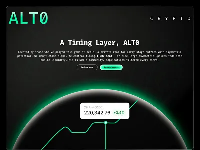 ALT0 Crypto Landing Page blockchain crypto crypto website cryptocurrency dark theme fintech landing page minimal design modern design ui ux user interface web design web3