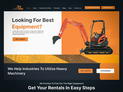 Justhire Modern Industrial Website Design business website clean ui construction company construction website corporate website equipment rental heavy equipment industrial design industrial ui landing page design machinery rental machinery website modern website product website responsive website service website ui design ux design web design website design