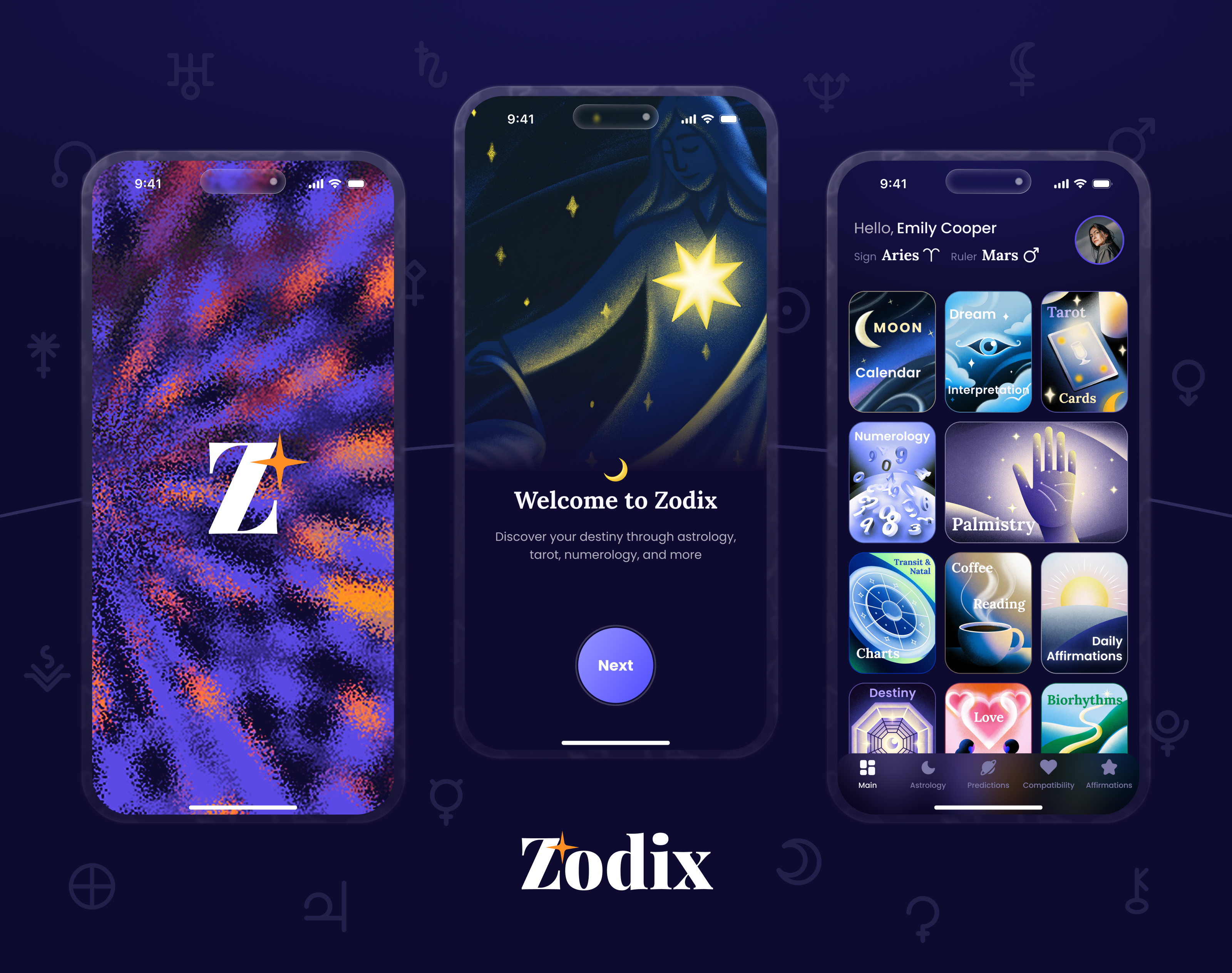 Zodix – Astrology app appdesign astrology design concept ios numerology tarot ui