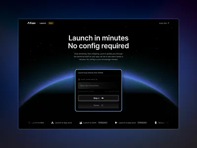 Expo Launch brand dev tool illustration landing page launch layout space web web design