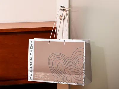 Modern Alchemy Shopping Bag Design brand identity branding design graphic design illustration logo minimal design minimalistic brand identity minimalistic design skin care skin care design skincare skincare design typography vector wordmark logo