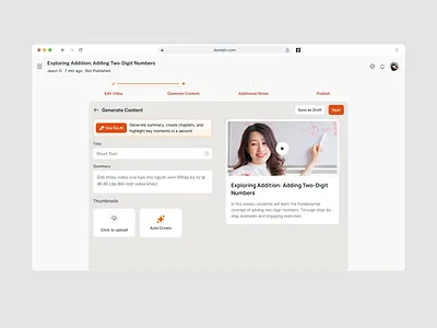 AI-Powered Content Generation for Educational Videos admin b2b b2c component dashboard design education learning student teacher teaching ui ux web