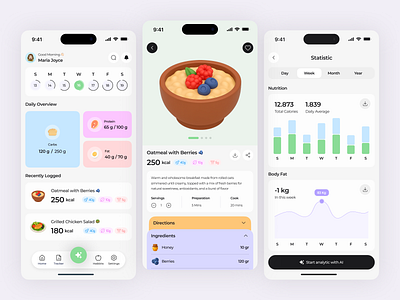 Health Diet App Mobile UI/UX app calorie tracker calories diet diet app eat food health health app health tracker illustration ios meal mobile app mobile app design product design ui uiux ux wellness