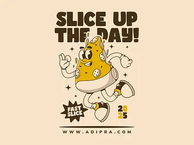Falling pizza slice character, Slice up the day with good vibes! fun pizza illustration