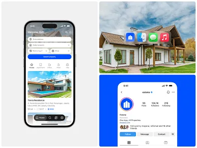 Estana - Real Estate Mobile App apartment buy clean ui holiday home finder hospitality house investment listings measurements mobile app modern design property search real estate rent rental app search travel villa