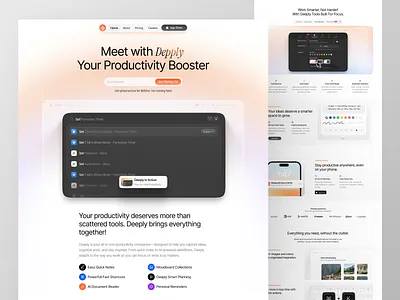 Deeply - Productivity Booster Landing Page landing page manage productivity productivity tool productivity website saas saas design task management task tracking to do tool ui user interface web design website