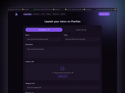 Token Launch Platform – Create & Launch Your Crypto in Minutes blockchain dashboard create token crypto uiux dapp design launch lab nft token launch token create token creator app token launch token launch platform web design web3 design