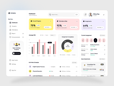 Scholarly – Student Management Dashboard businessdashboard dashboard design designforstartups digitaleducation edtechdesign edtechsolutions edtechstartup educationdashboard elearndesign enterprisedesign illustration learningmanagementsystem moderndashboard onlinelearning saasproduct schoolmanagementsystem studentmanagement ui uxdesign