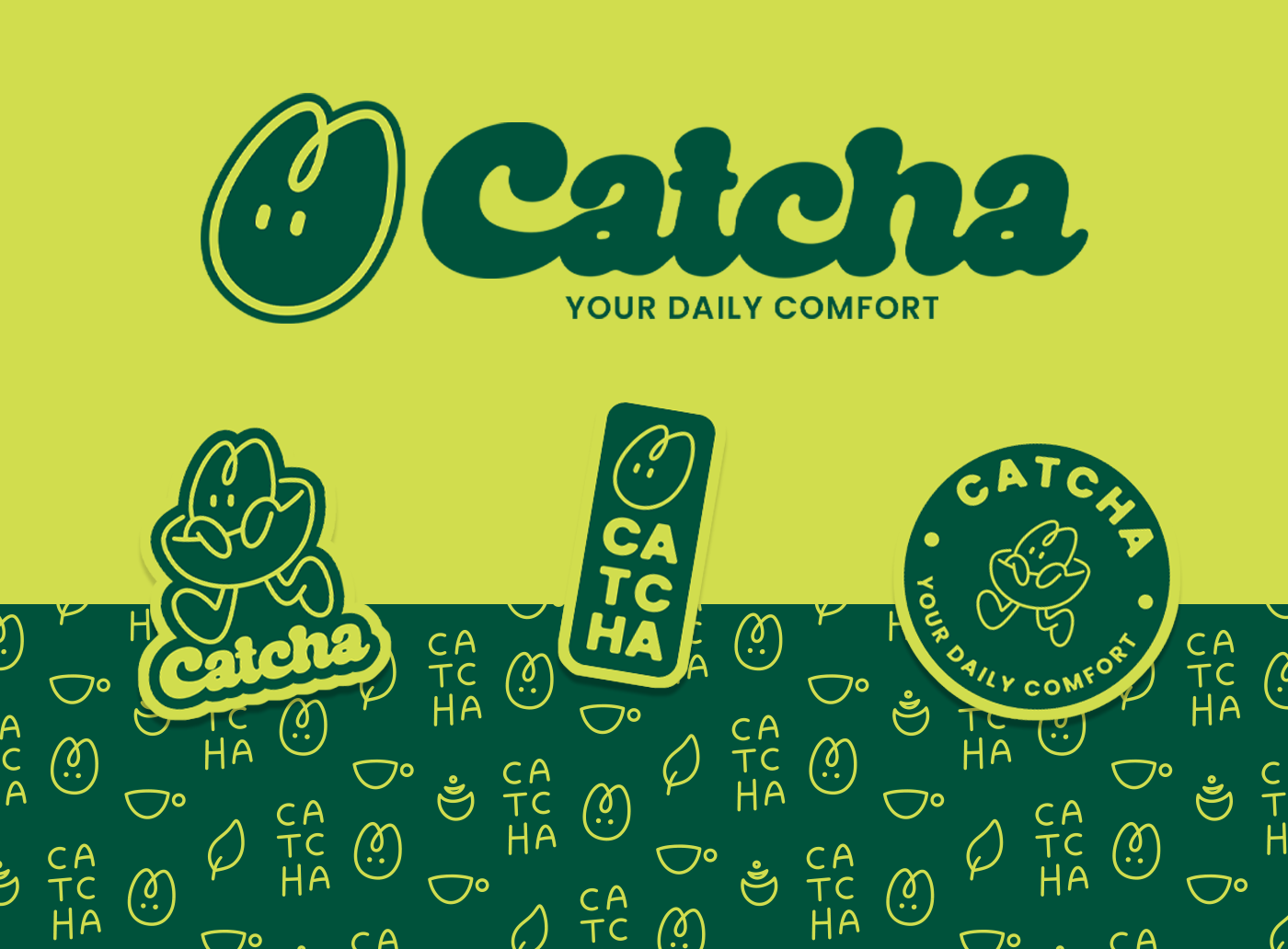 Catcha – Green Tea Logo, Packaging & Visual Identity 2d 3d animation brand book brand guide branding branding matcha branding tea cartoon creature design graphic design illustration logo matcha pattern sticker tea ui vector