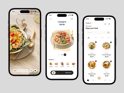 Modern Food Delivery App UI Design app design clean ui delivery app design ecommerce app food food app food app concept food delivery app food mobile app food ordering ui food ui lasagna app design minimal ui mobile app ui modern ui ovious.studio restaurant app restaurent ui ux design