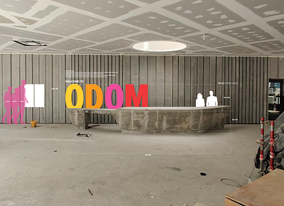 Odom Tower Showroom Desk Sign Mock-up and Fitted branding environmental type photoshop signage typography