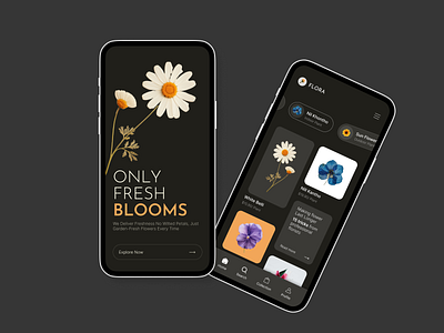 Only Fresh Blooms Mobile App app design application creative design dark design dark theme minimal minimal app mobile app mobile design uiux user experience