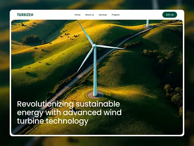 Turbizen – Sustainable Wind Energy Hero Design carbon free carbon neutral clean energy green hero hero section industry minimal design modern performance power revolution solar energy sustainable turbine technology ui ux web design website design wind power