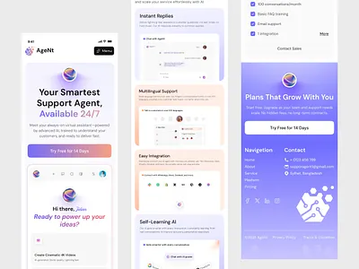 AI Agent Support – Mobile Responsive Design ai ai agent app design interface mobile product service startup ui ux