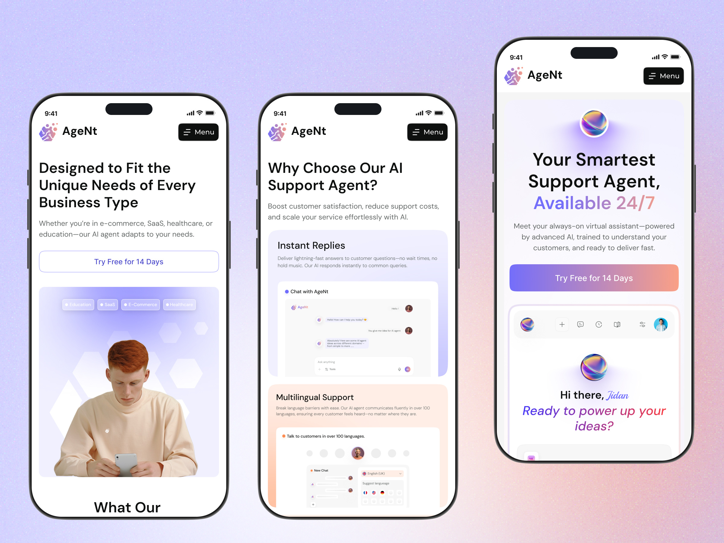 AI Agent Support – Mobile Responsive Design ai ai agent app design interface mobile product service startup ui ux