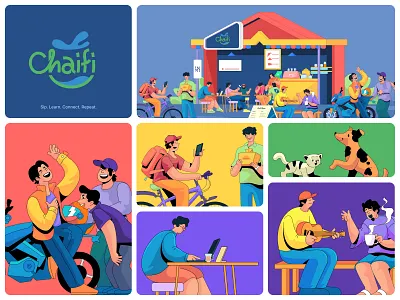 Chaifi Branding and Illustrations branding chaifi digital shop food delivery foods gathering illustration music stall tea tech youth