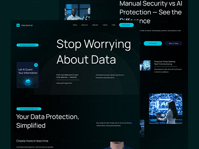Data Protection Dark Futuristic Landing Page about us blog card cloud cyber security cybersecurity dashboard data analytics data security devops company hacker landing page network security privacy saas server web3 website