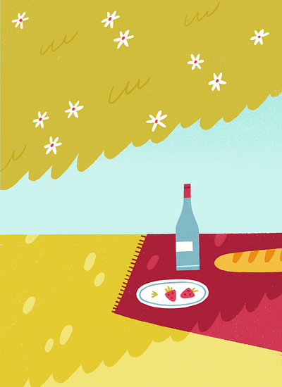 Komorebi baguette illustration light nature park picnic procreate shadow strawberry sun sunlight texture