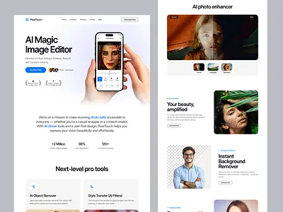 Pixel Touch | Mobile App Landingpage ai generate app ai generated website app design clean landing mobile app mobile app ui design moblie app web design photo ui ux web app landing page web app website website design