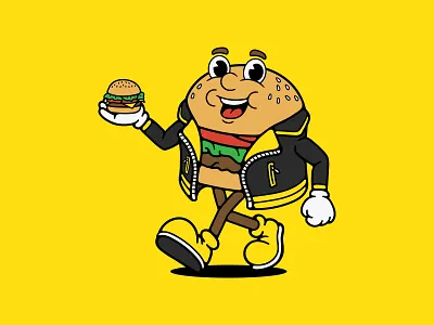 Burger Mascot - Retro Illustration burger burger mascot cartoon character character design food graphic design illustration retro