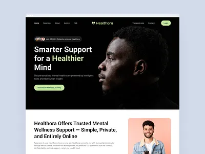 Healthora – Mental Wellness Platform artiflow design doctor health health care healthcare home page hospital landing page medical medical care medicine modern service ui ux web web design website website design